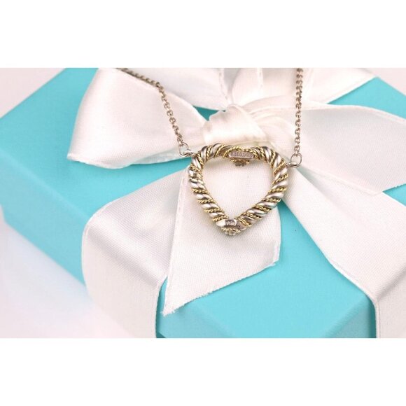 Authentic Tiffany and Co. Necklace Twisted Heart Rope Pendant 18k Gold & Silver - Picture 5 of 8